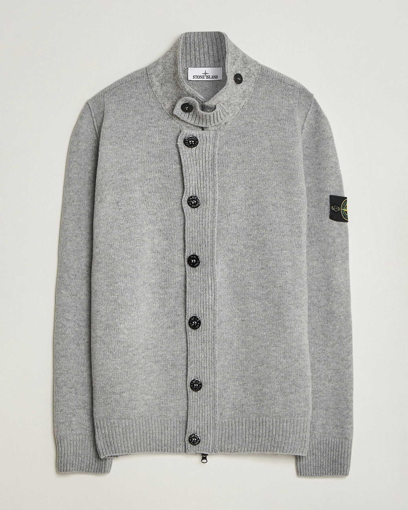 Hombres | Jerséis y prendas de punto | Stone Island | Knitted Lambswool Zip Button Cardigan Grey Melange