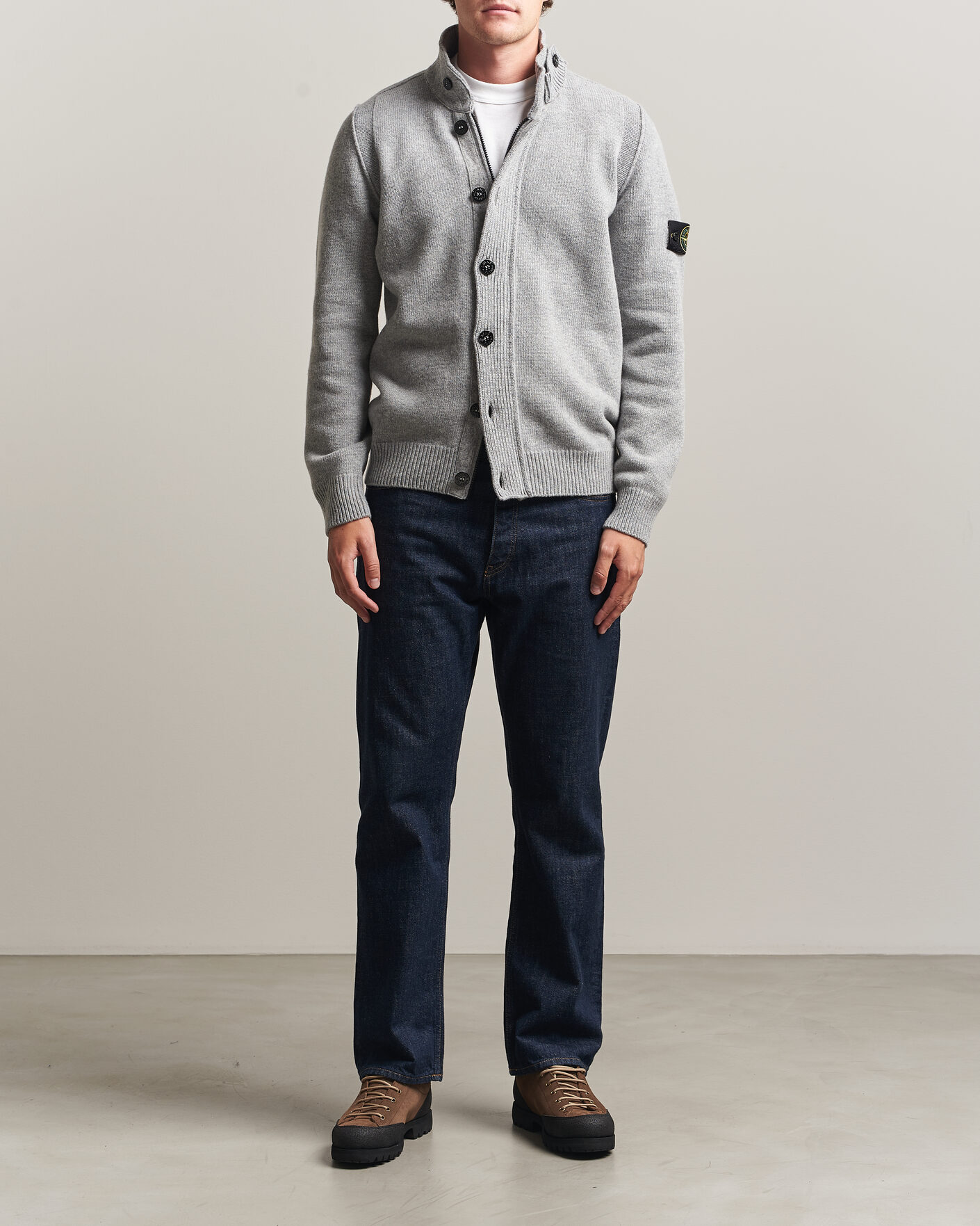 Hombres | Jerséis y prendas de punto | Stone Island | Knitted Lambswool Zip Button Cardigan Grey Melange
