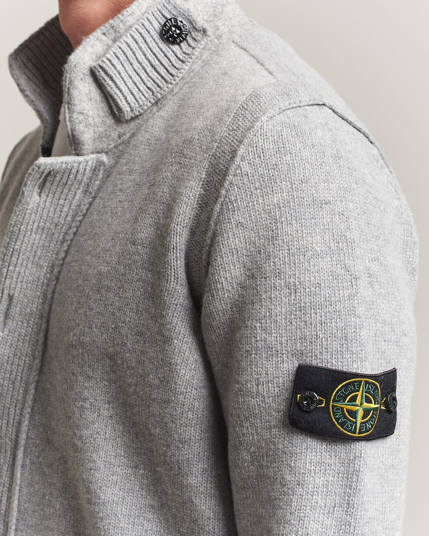 Hombres | Jerséis y prendas de punto | Stone Island | Knitted Lambswool Zip Button Cardigan Grey Melange