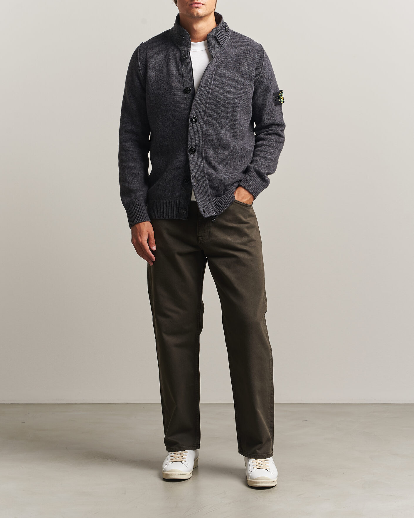 Hombres | Jerséis y prendas de punto | Stone Island | Knitted Lambswool Zip Button Cardigan Melange Lead