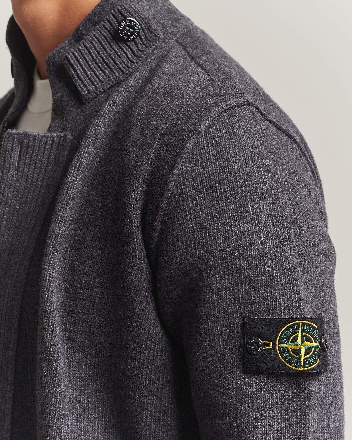 Hombres | Jerséis y prendas de punto | Stone Island | Knitted Lambswool Zip Button Cardigan Melange Lead