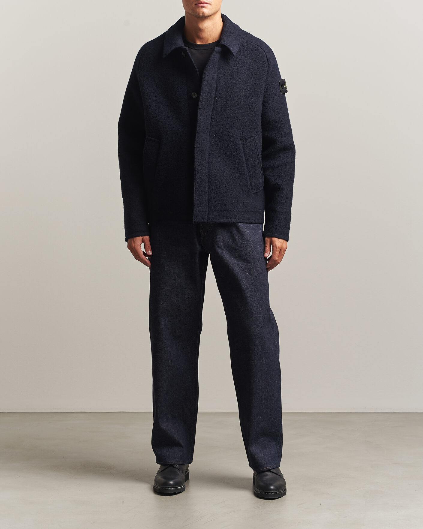 Hombres | Jerséis y prendas de punto | Stone Island | Felted Wool Cardigan Navy Blue