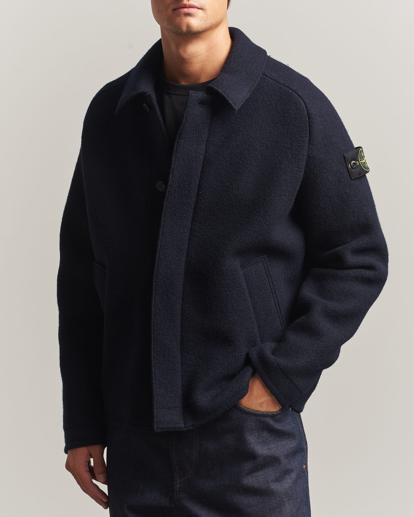 Hombres | Jerséis y prendas de punto | Stone Island | Felted Wool Cardigan Navy Blue