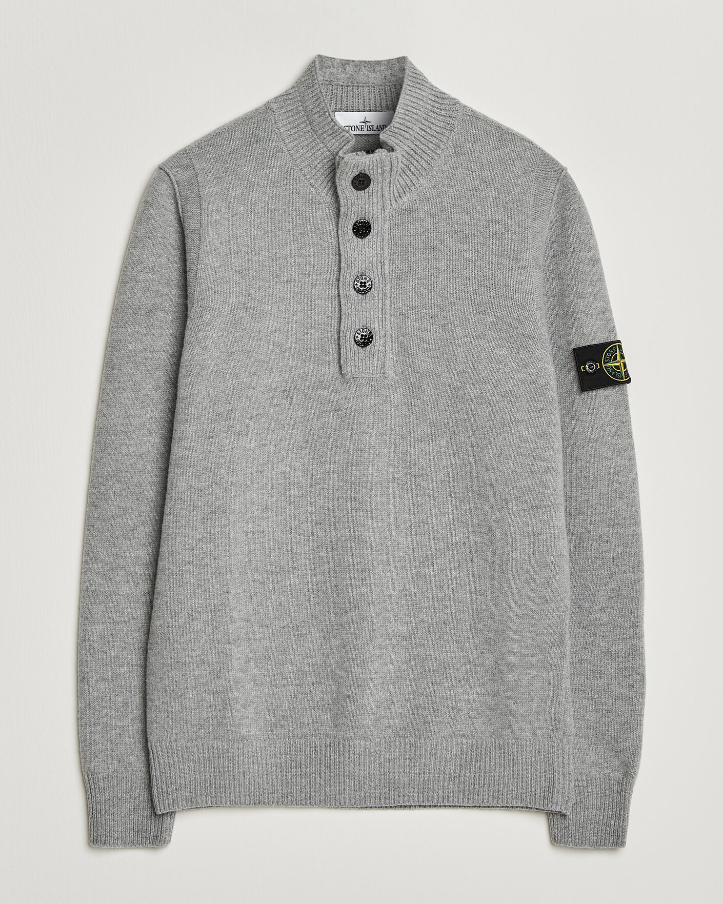 Hombres | Jerséis y prendas de punto | Stone Island | Knitted Lambswool Half Button Zip Grey Melange