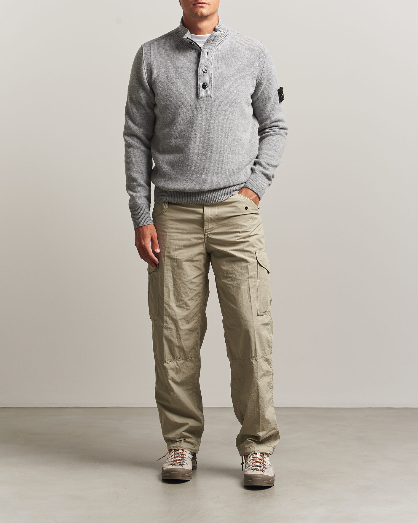 Hombres | Jerséis y prendas de punto | Stone Island | Knitted Lambswool Half Button Zip Grey Melange