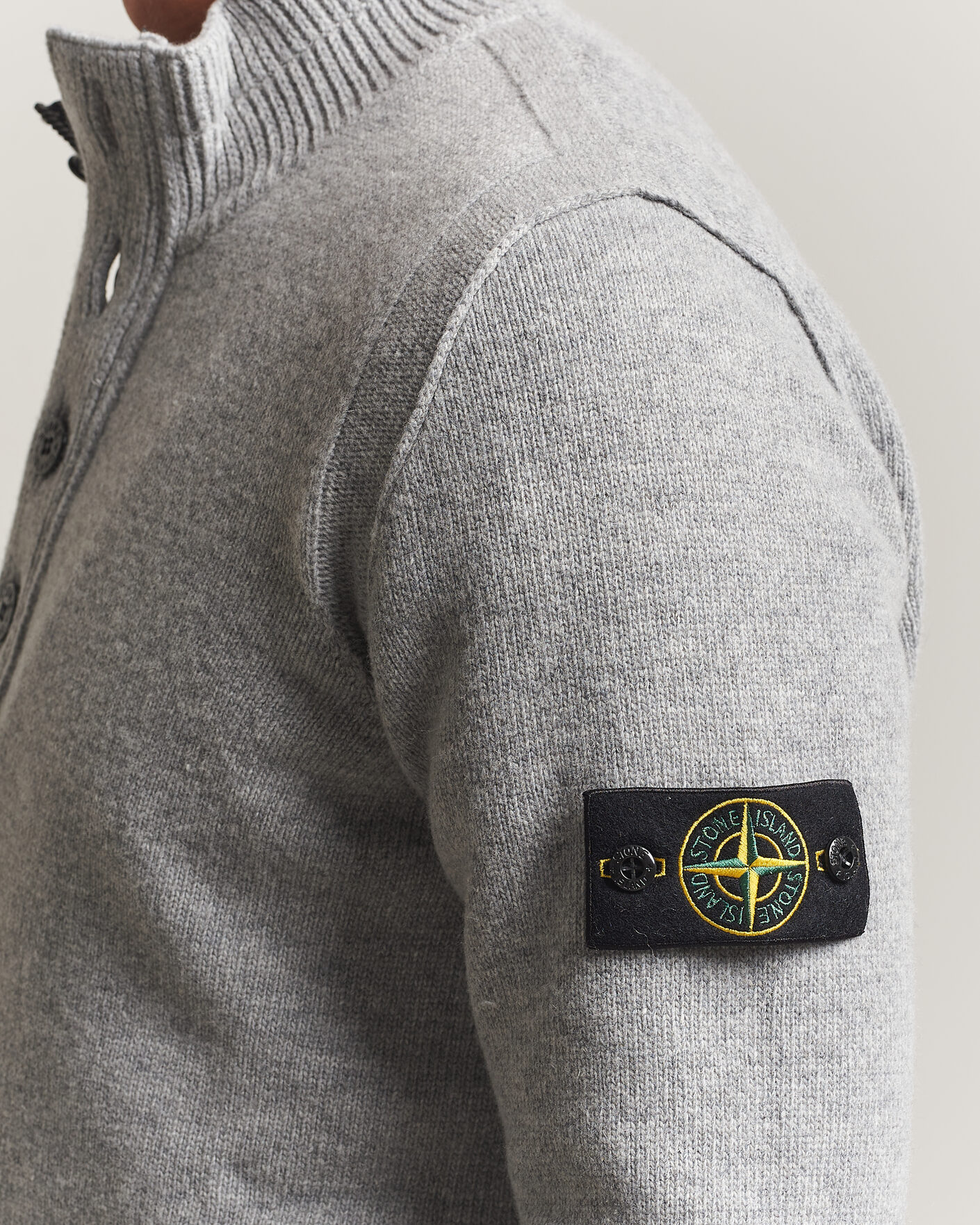 Hombres | Jerséis y prendas de punto | Stone Island | Knitted Lambswool Half Button Zip Grey Melange