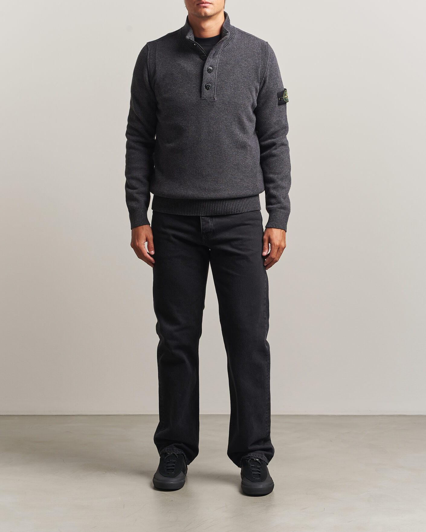 Hombres | Jerséis y prendas de punto | Stone Island | Knitted Lambswool Half Button Zip Melange Lead