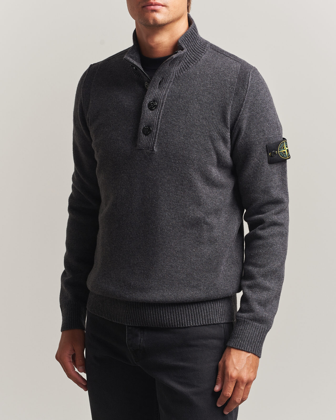 Hombres | Jerséis y prendas de punto | Stone Island | Knitted Lambswool Half Button Zip Melange Lead