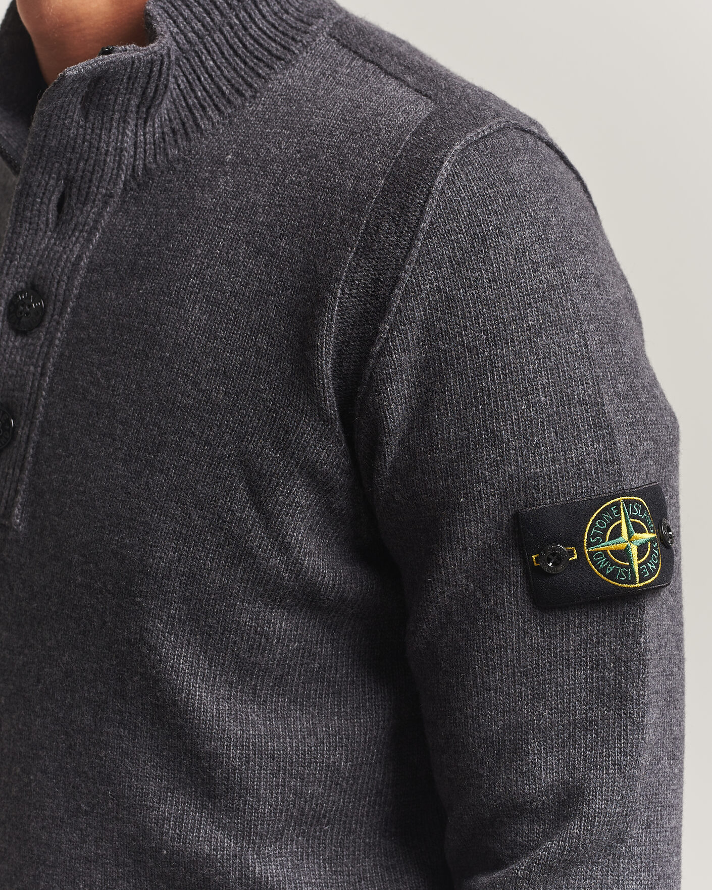 Hombres | Jerséis y prendas de punto | Stone Island | Knitted Lambswool Half Button Zip Melange Lead