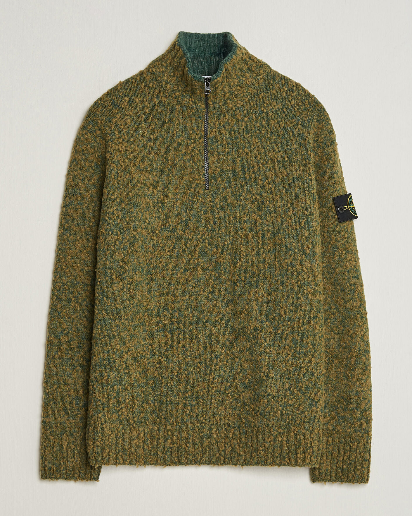 Hombres | Jerséis y prendas de punto | Stone Island | Speckled Wool/Nylon Half Zip Dark Green Melange