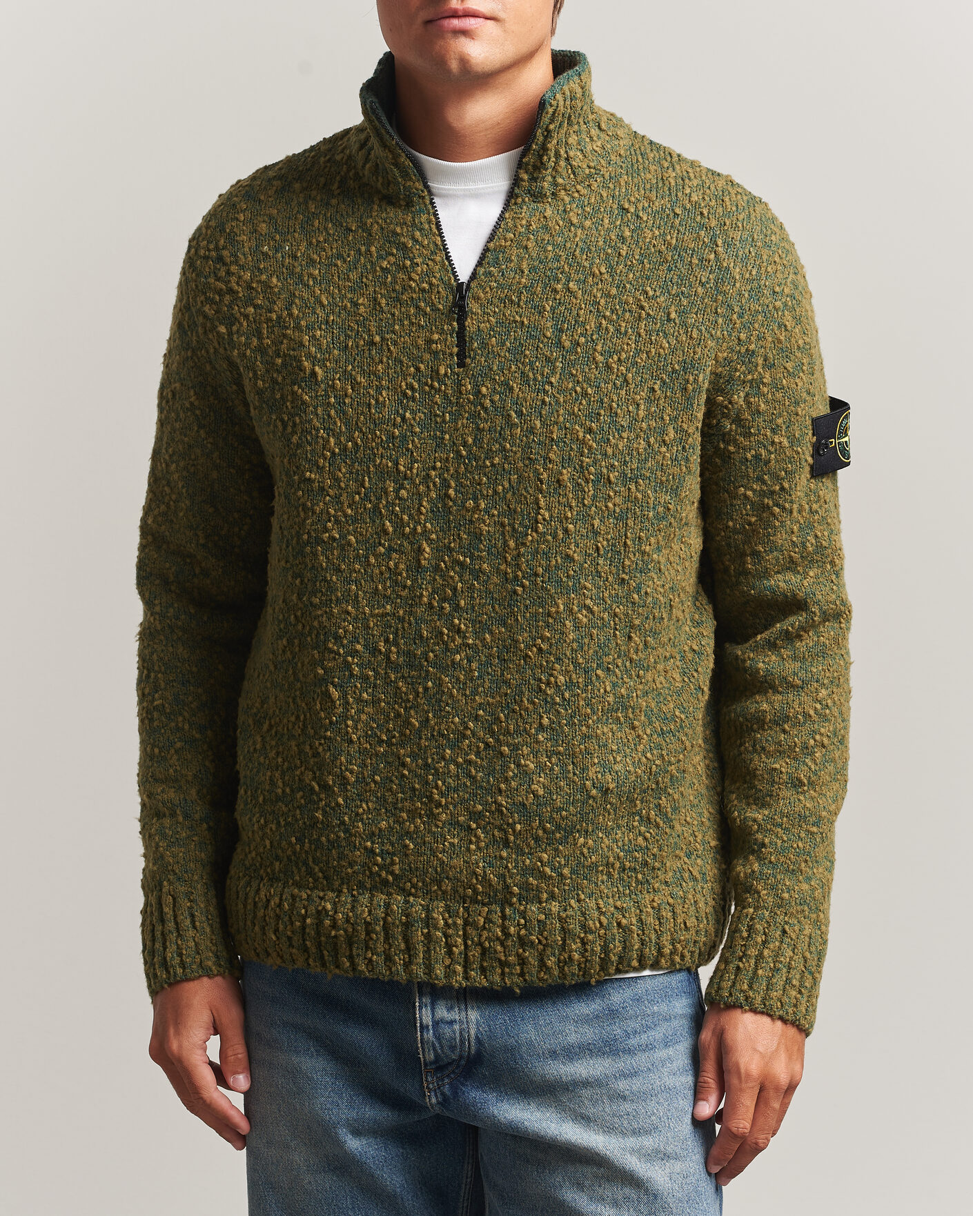 Hombres | Jerséis y prendas de punto | Stone Island | Speckled Wool/Nylon Half Zip Dark Green Melange