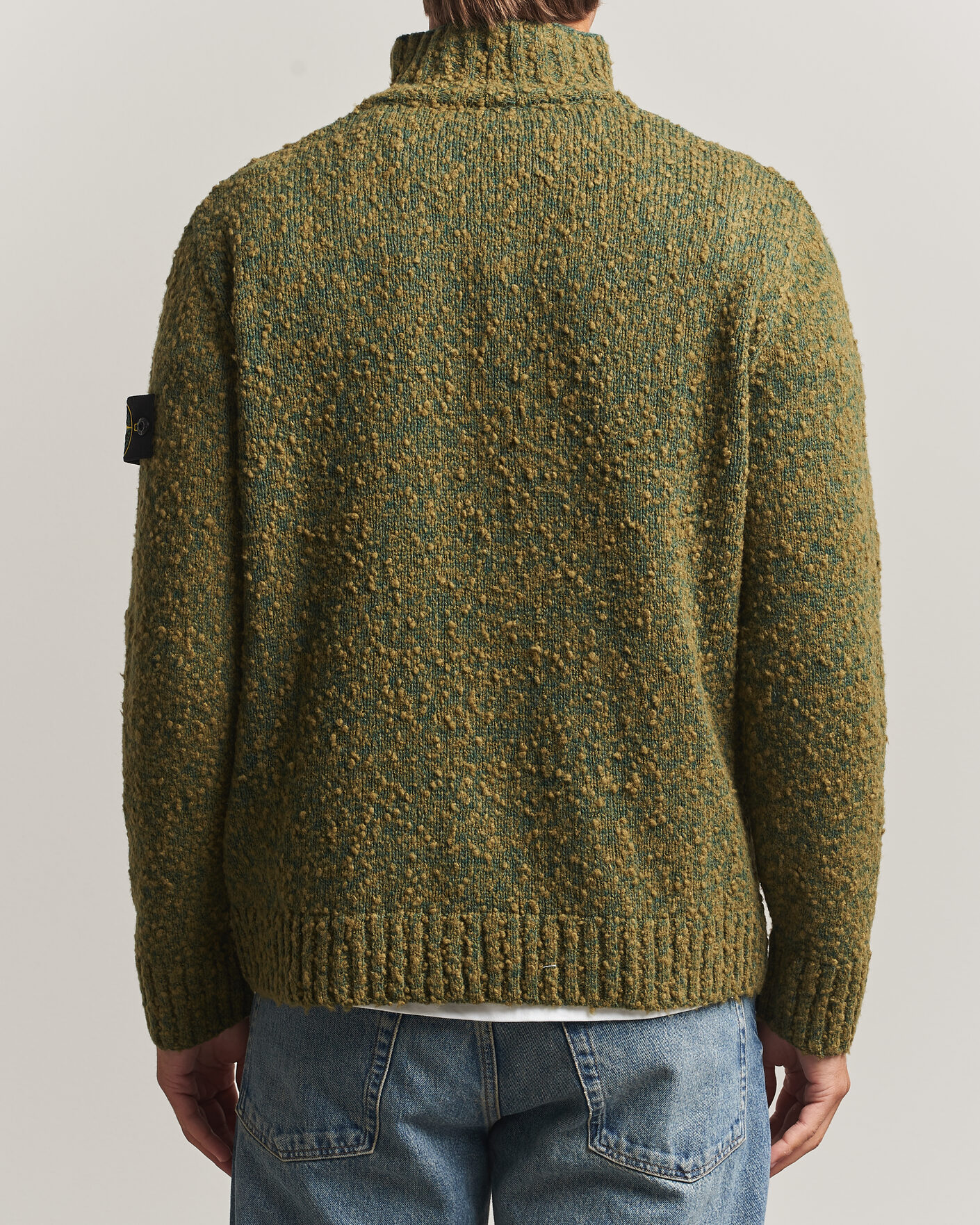 Hombres | Jerséis y prendas de punto | Stone Island | Speckled Wool/Nylon Half Zip Dark Green Melange
