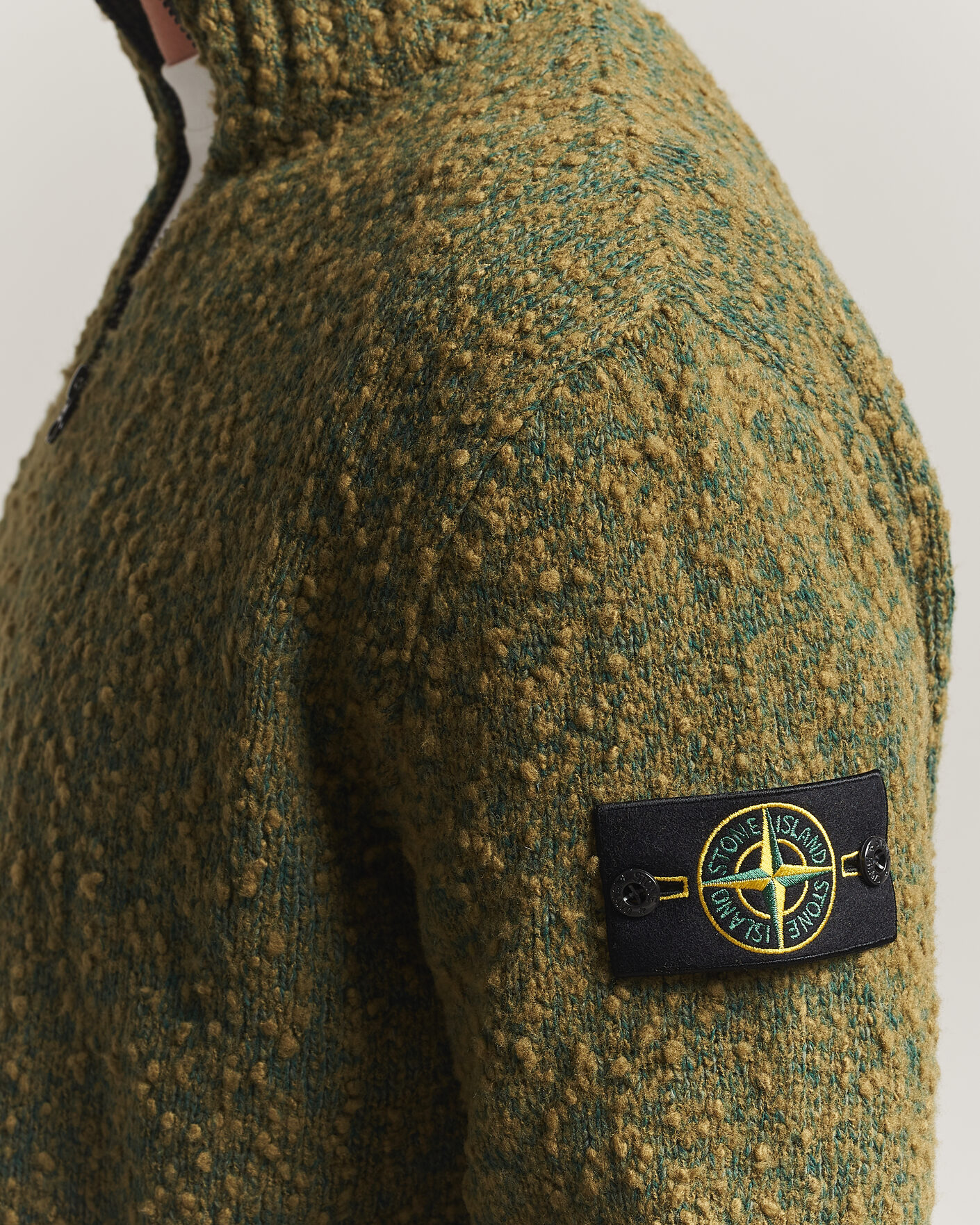 Hombres | Jerséis y prendas de punto | Stone Island | Speckled Wool/Nylon Half Zip Dark Green Melange