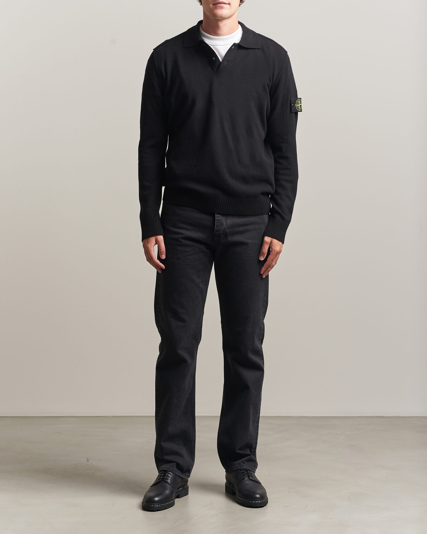 Hombres | Jerséis y prendas de punto | Stone Island | Knitted Geelong Wool Polo Black