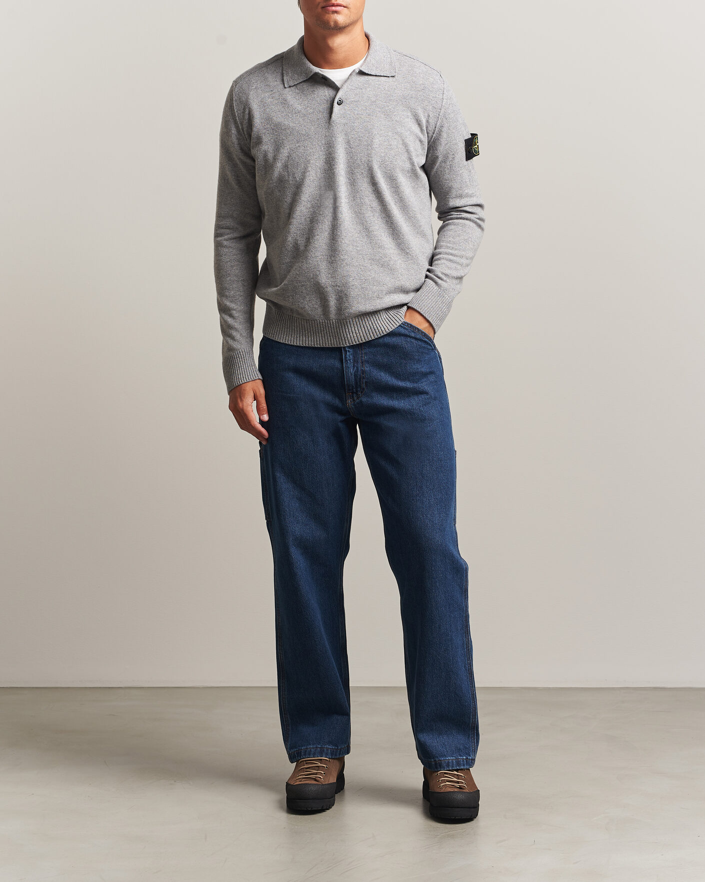 Hombres | Jerséis y prendas de punto | Stone Island | Knitted Geelong Wool Polo Grey Melange
