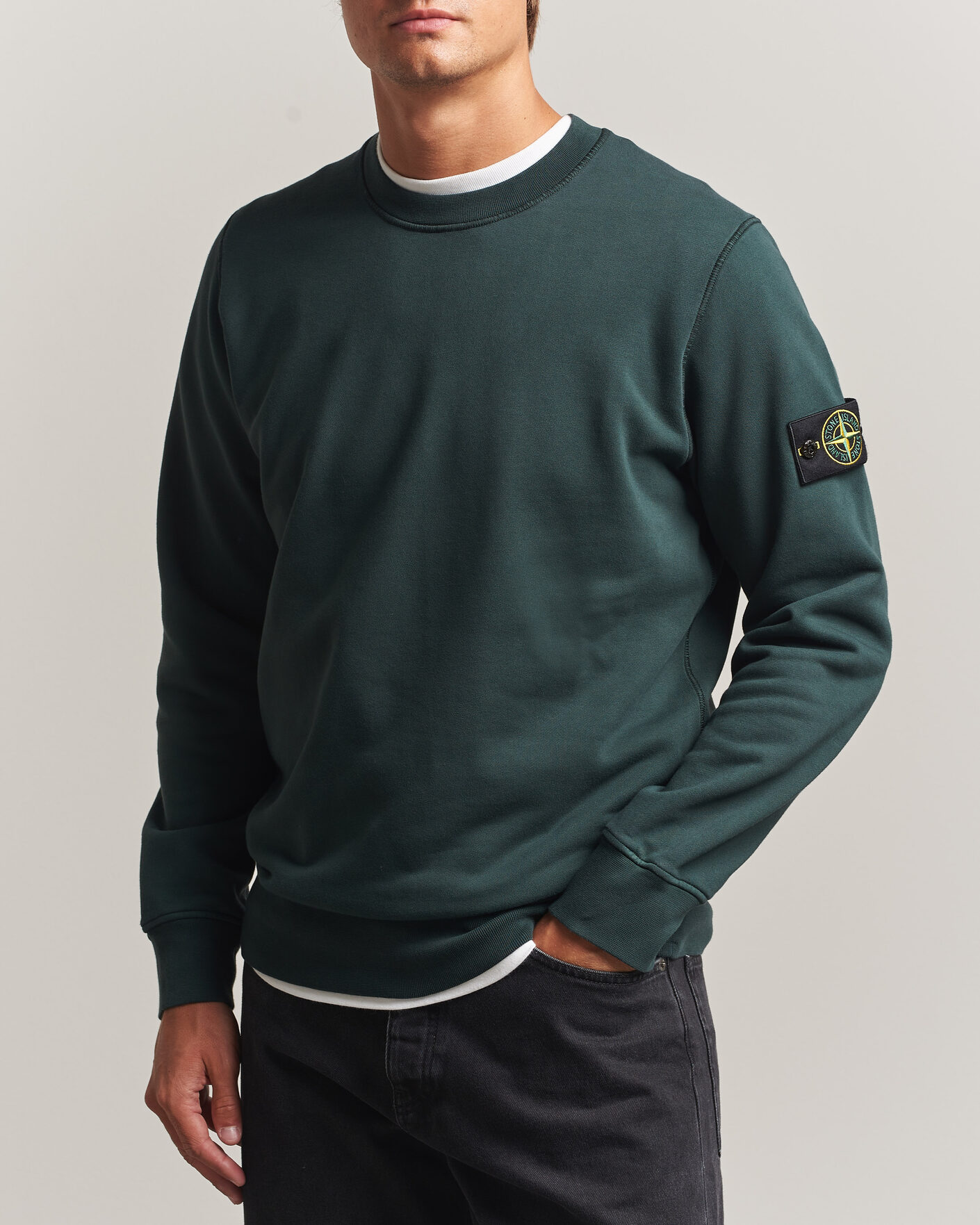 Hombres | Jerséis y prendas de punto | Stone Island | Garment Dyed Fleece Sweatshirt Dark Green