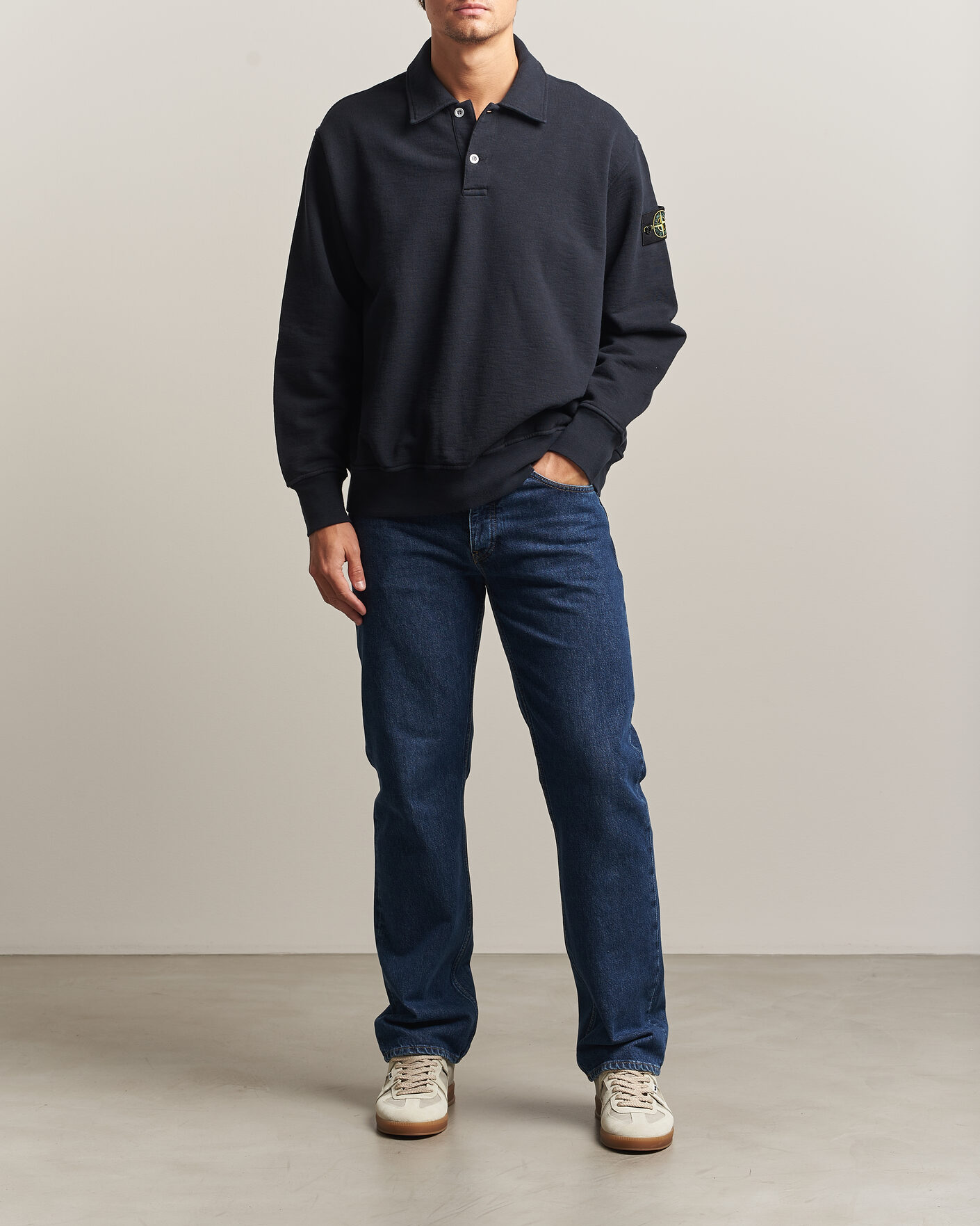 Hombres | Jerséis y prendas de punto | Stone Island | Tubular Cotton Fleece Polo Navy Blue