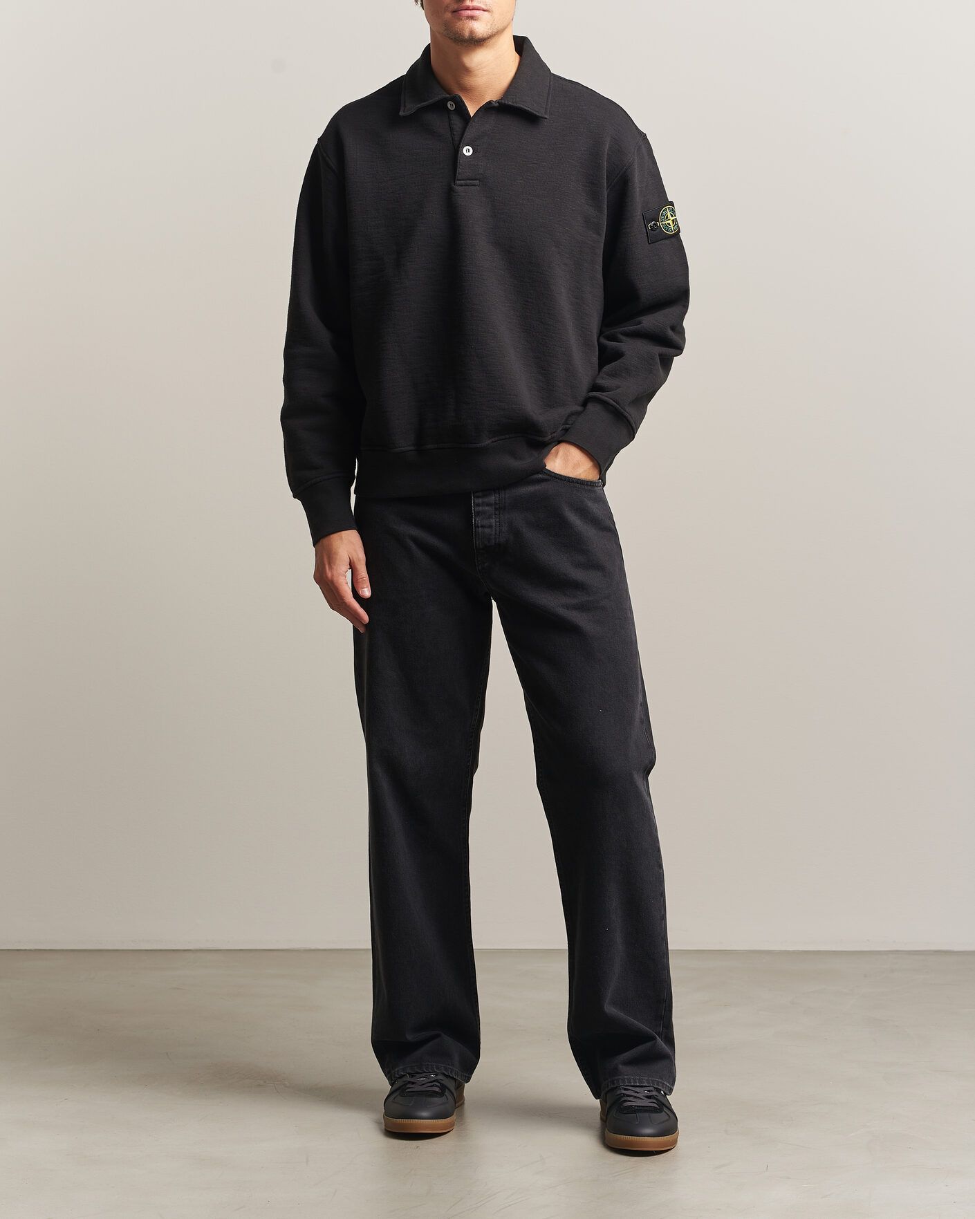 Hombres | Jerséis y prendas de punto | Stone Island | Tubular Cotton Fleece Polo Black