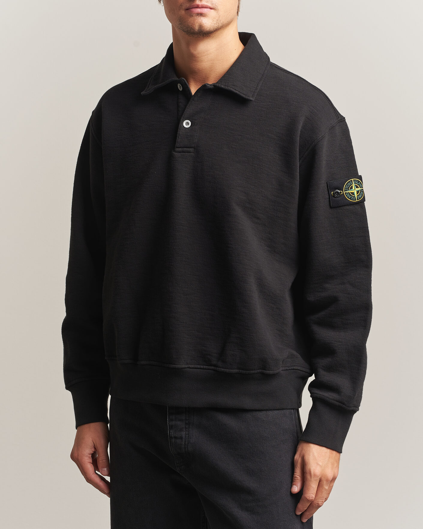 Hombres | Jerséis y prendas de punto | Stone Island | Tubular Cotton Fleece Polo Black