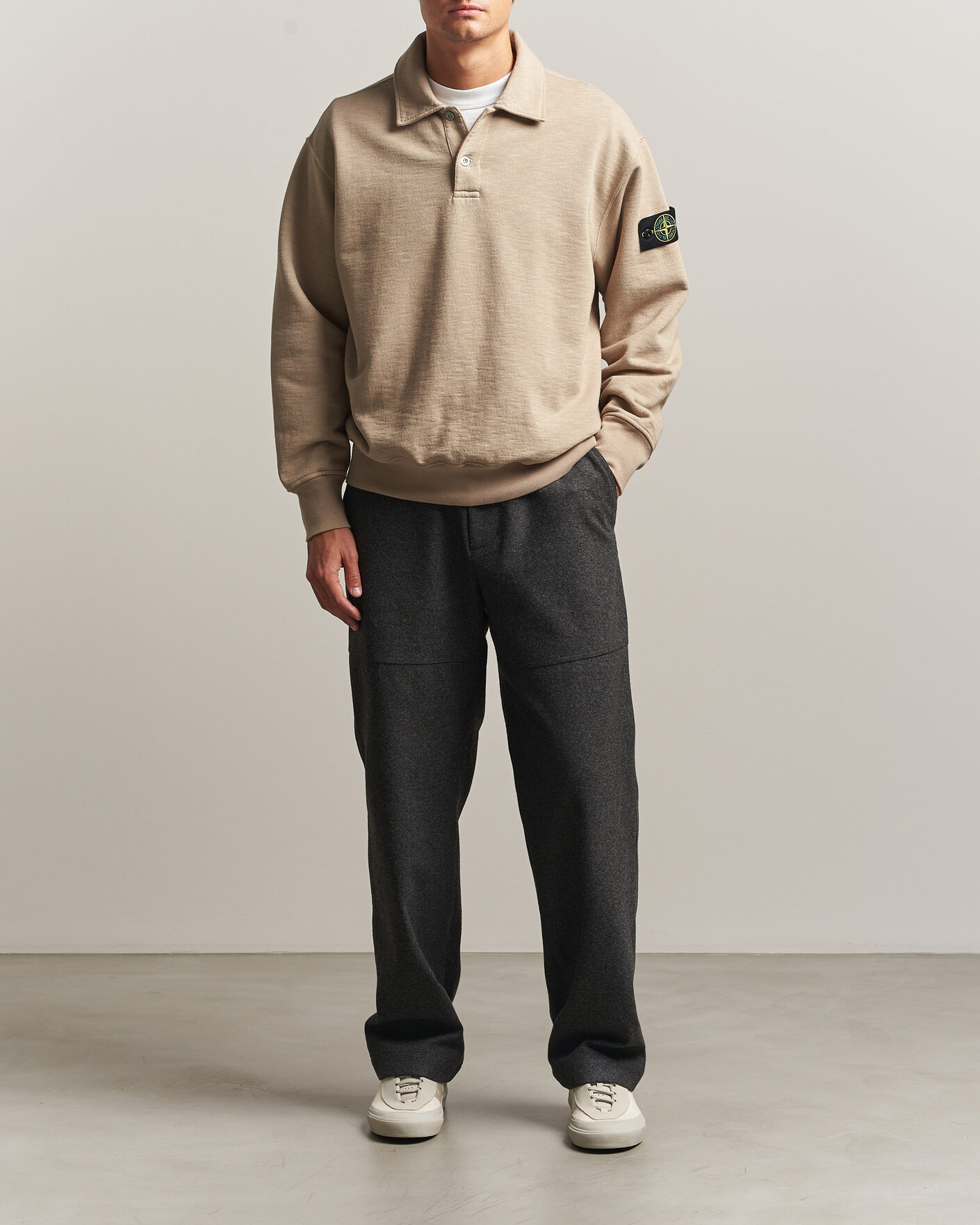 Hombres | Jerséis y prendas de punto | Stone Island | Tubular Cotton Fleece Polo Biscuit