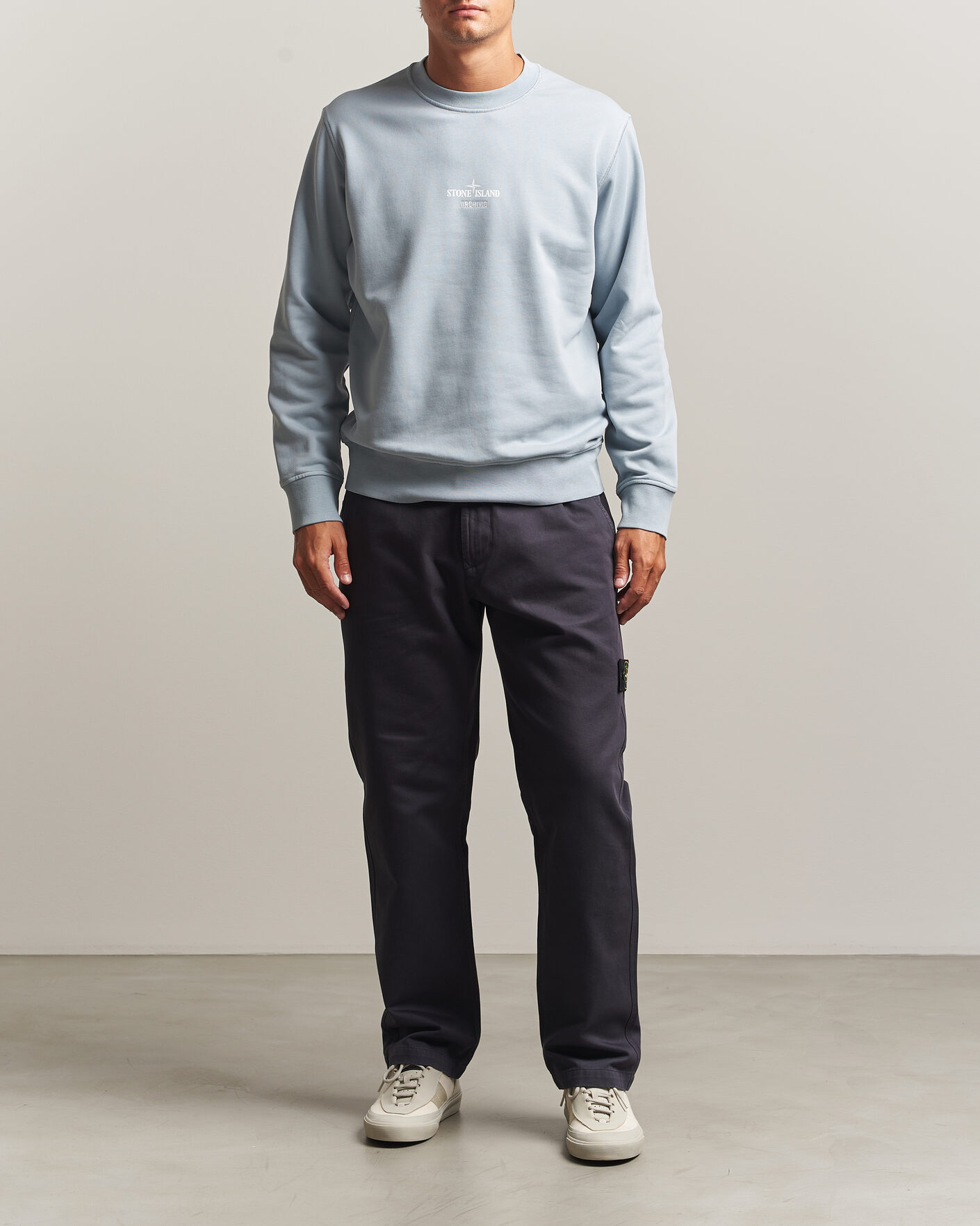 Hombres | Jerséis y prendas de punto | Stone Island | Cotton Fleece Archivio Print Sweatshirt Ash Grey