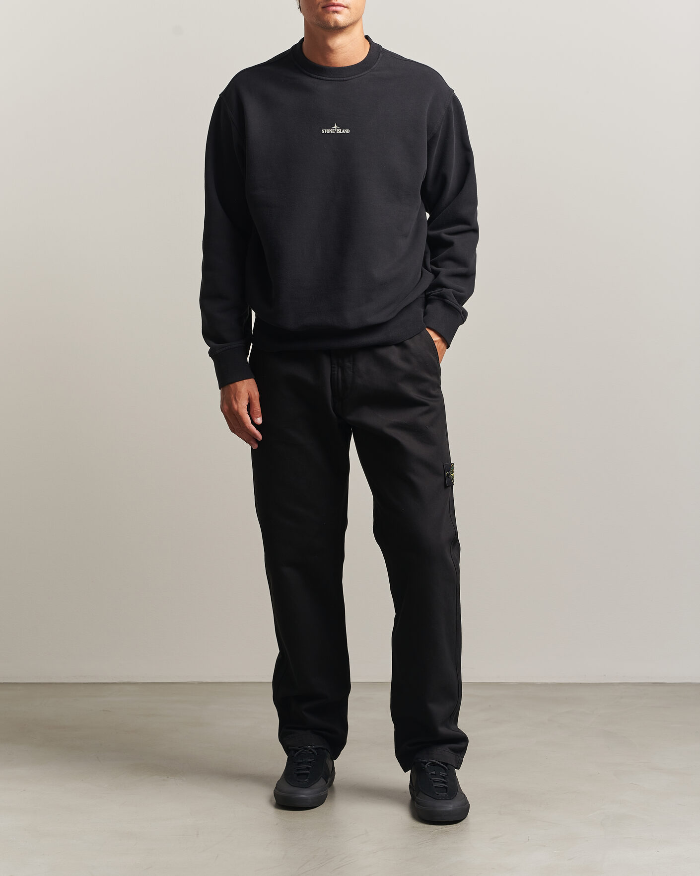 Hombres | Jerséis y prendas de punto | Stone Island | Cotton Fleece Blurred Compas Print Sweatshirt Black