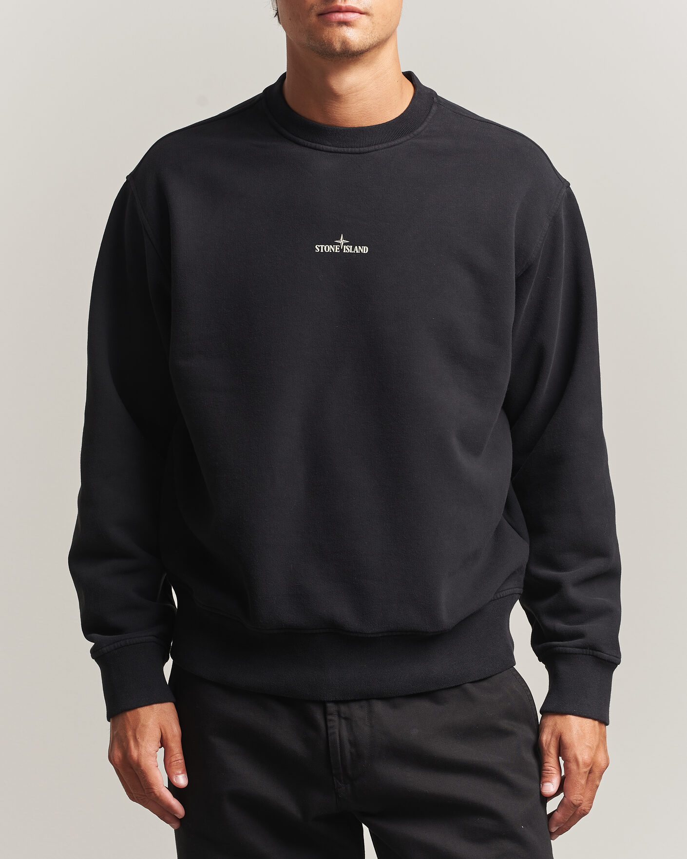 Hombres | Jerséis y prendas de punto | Stone Island | Cotton Fleece Blurred Compas Print Sweatshirt Black