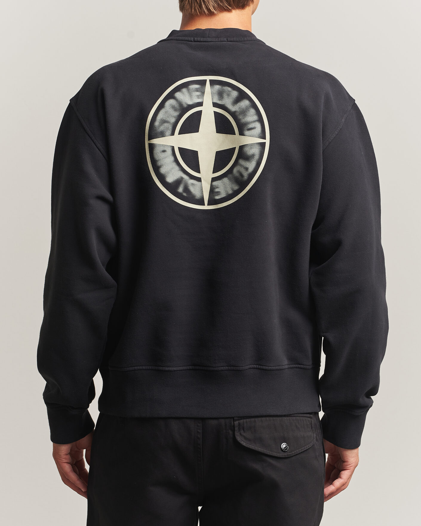 Hombres | Jerséis y prendas de punto | Stone Island | Cotton Fleece Blurred Compas Print Sweatshirt Black