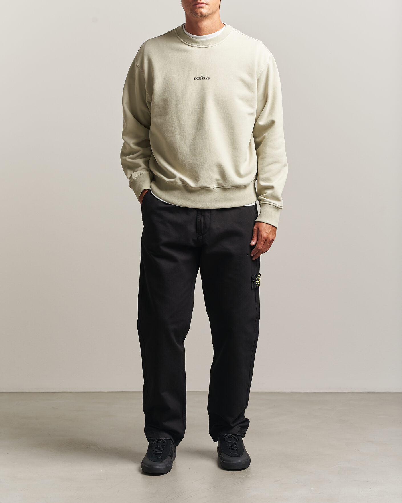 Hombres | Jerséis y prendas de punto | Stone Island | Cotton Fleece Blurred Compas Print Sweatshirt Sand