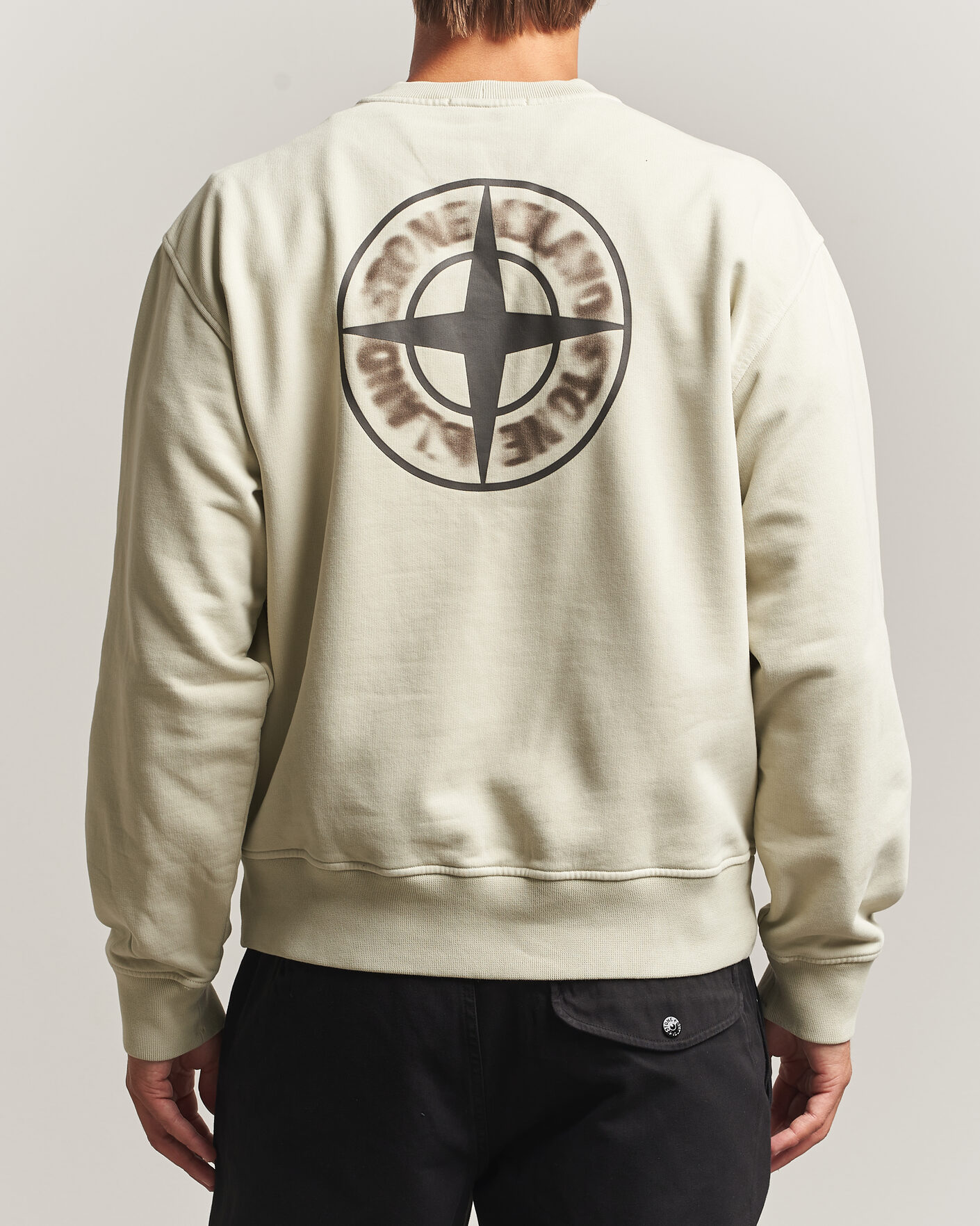 Hombres | Jerséis y prendas de punto | Stone Island | Cotton Fleece Blurred Compas Print Sweatshirt Sand