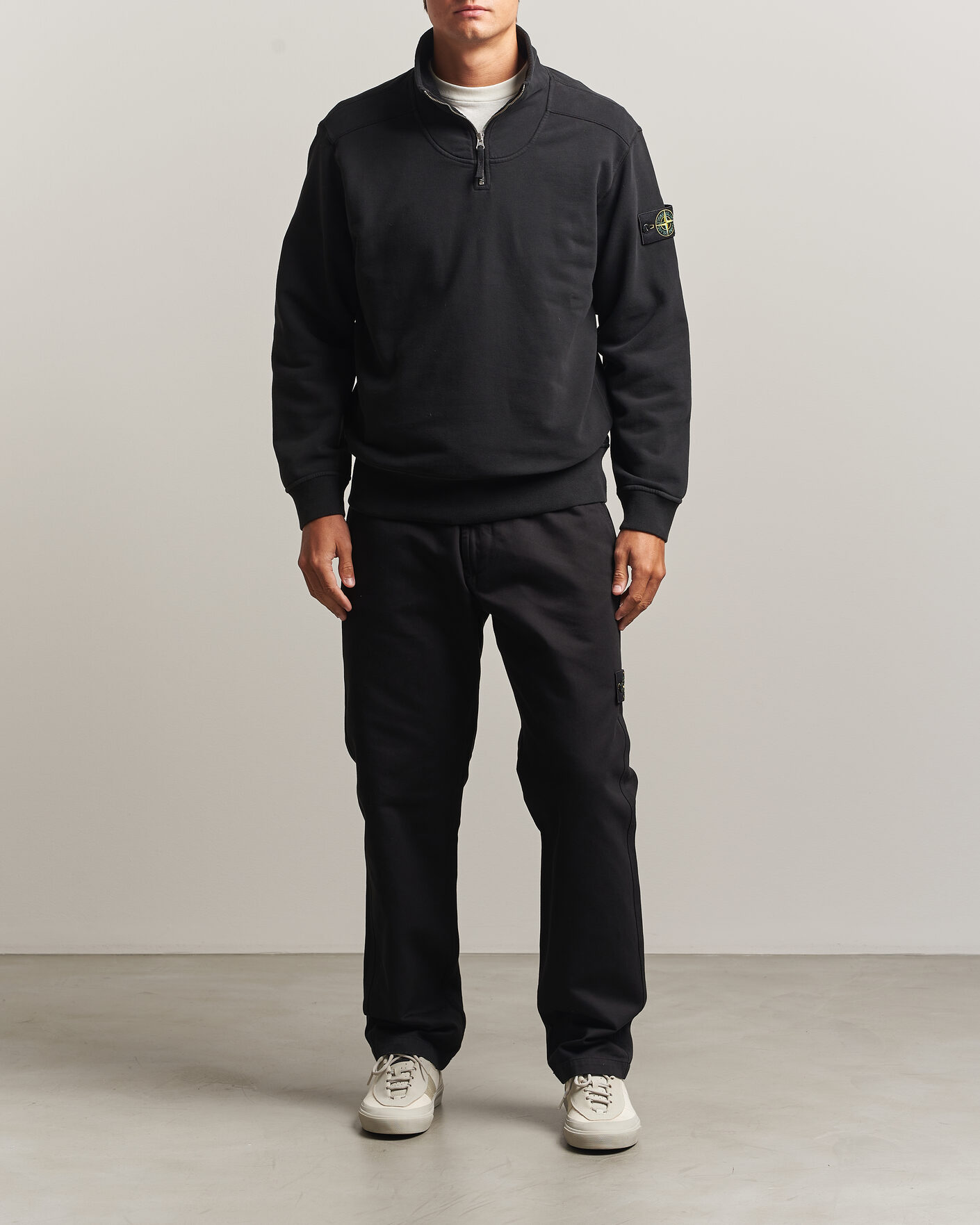 Hombres | Jerséis y prendas de punto | Stone Island | Brushed Cotton Fleece Half Zip Black