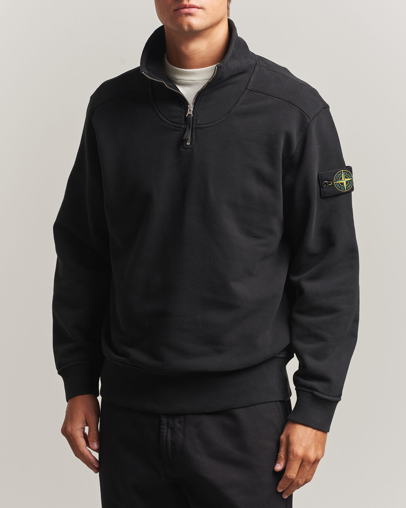 Hombres | Jerséis y prendas de punto | Stone Island | Brushed Cotton Fleece Half Zip Black