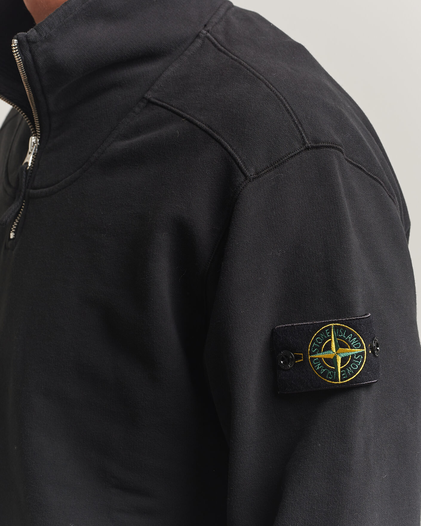 Hombres | Jerséis y prendas de punto | Stone Island | Brushed Cotton Fleece Half Zip Black