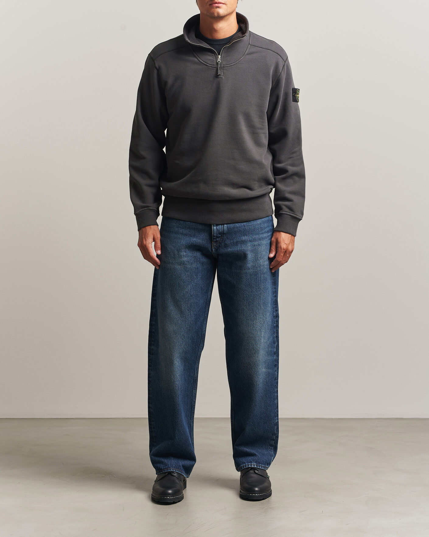Hombres | Jerséis y prendas de punto | Stone Island | Brushed Cotton Fleece Half Zip Lead Grey