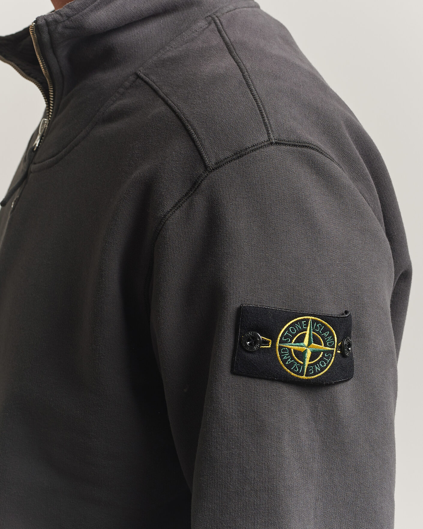 Hombres | Jerséis y prendas de punto | Stone Island | Brushed Cotton Fleece Half Zip Lead Grey