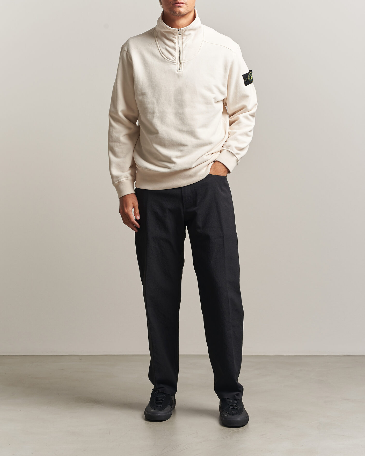 Hombres | Jerséis y prendas de punto | Stone Island | Brushed Cotton Fleece Half Zip Ivory