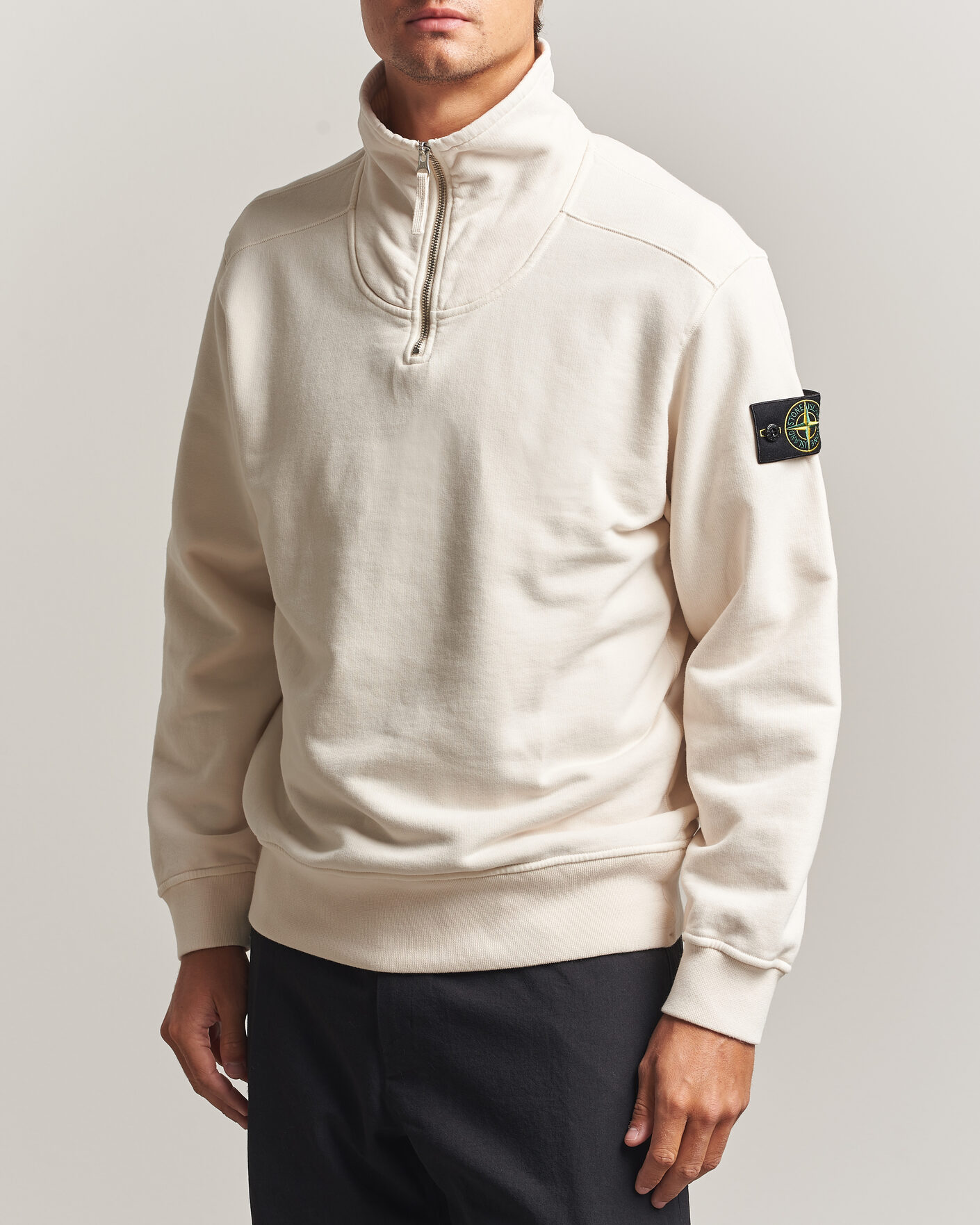 Hombres | Jerséis y prendas de punto | Stone Island | Brushed Cotton Fleece Half Zip Ivory