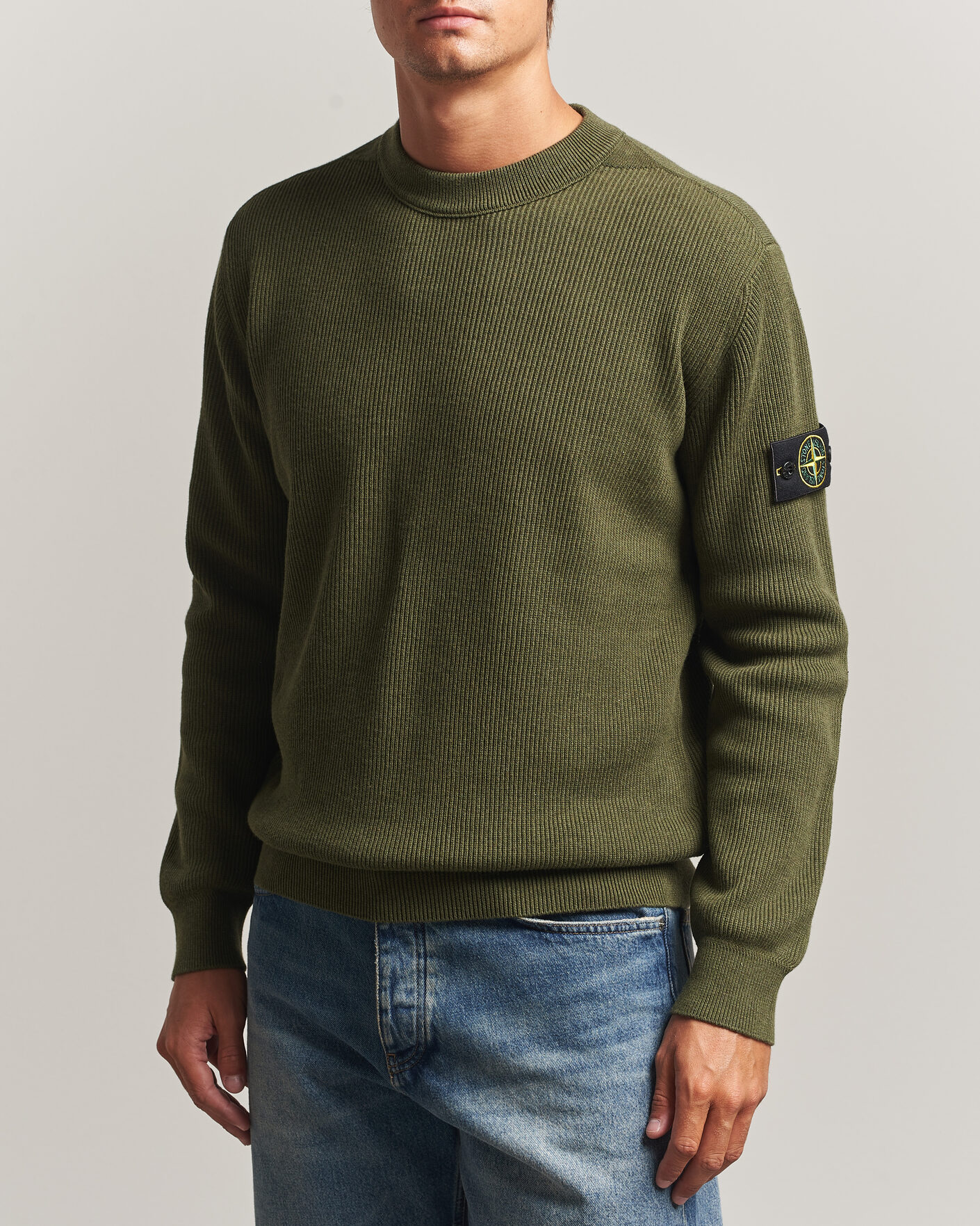 Hombres | Jerséis y prendas de punto | Stone Island | Ribbed Soft Organic Cotton Crew Neck Military Green