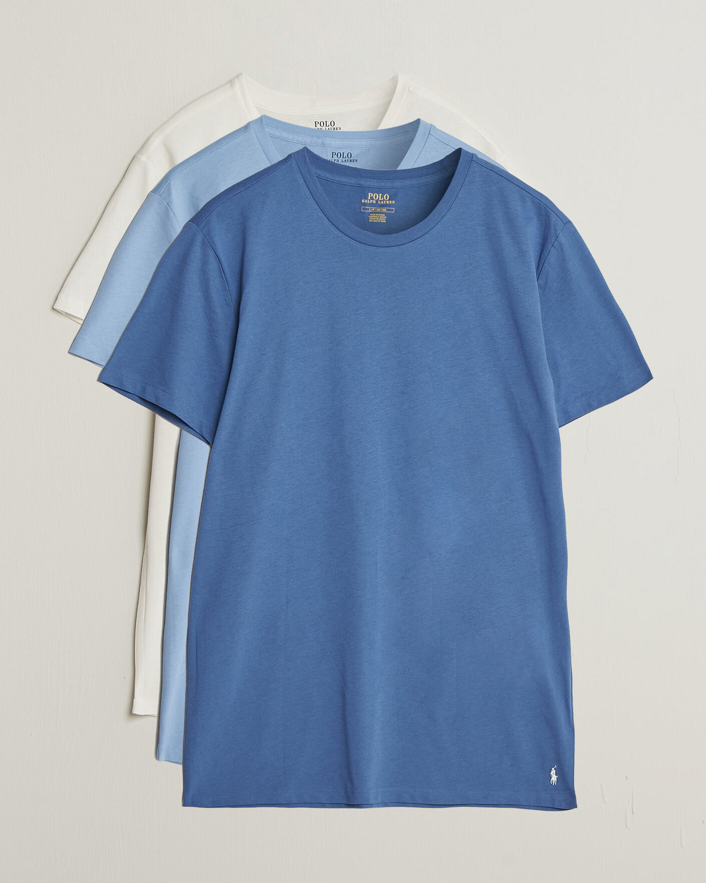 Hombres | Camisetas | Polo Ralph Lauren | 3-Pack Crew Neck T-Shirt White/Blue/Light Blue