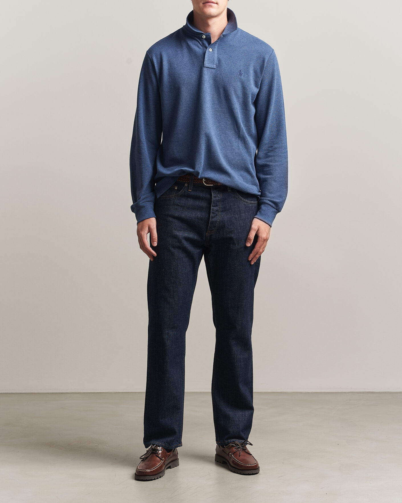 Hombres | Polos | Polo Ralph Lauren | Custom Slim Fit Long Sleeve Polo Derby Blue Heather