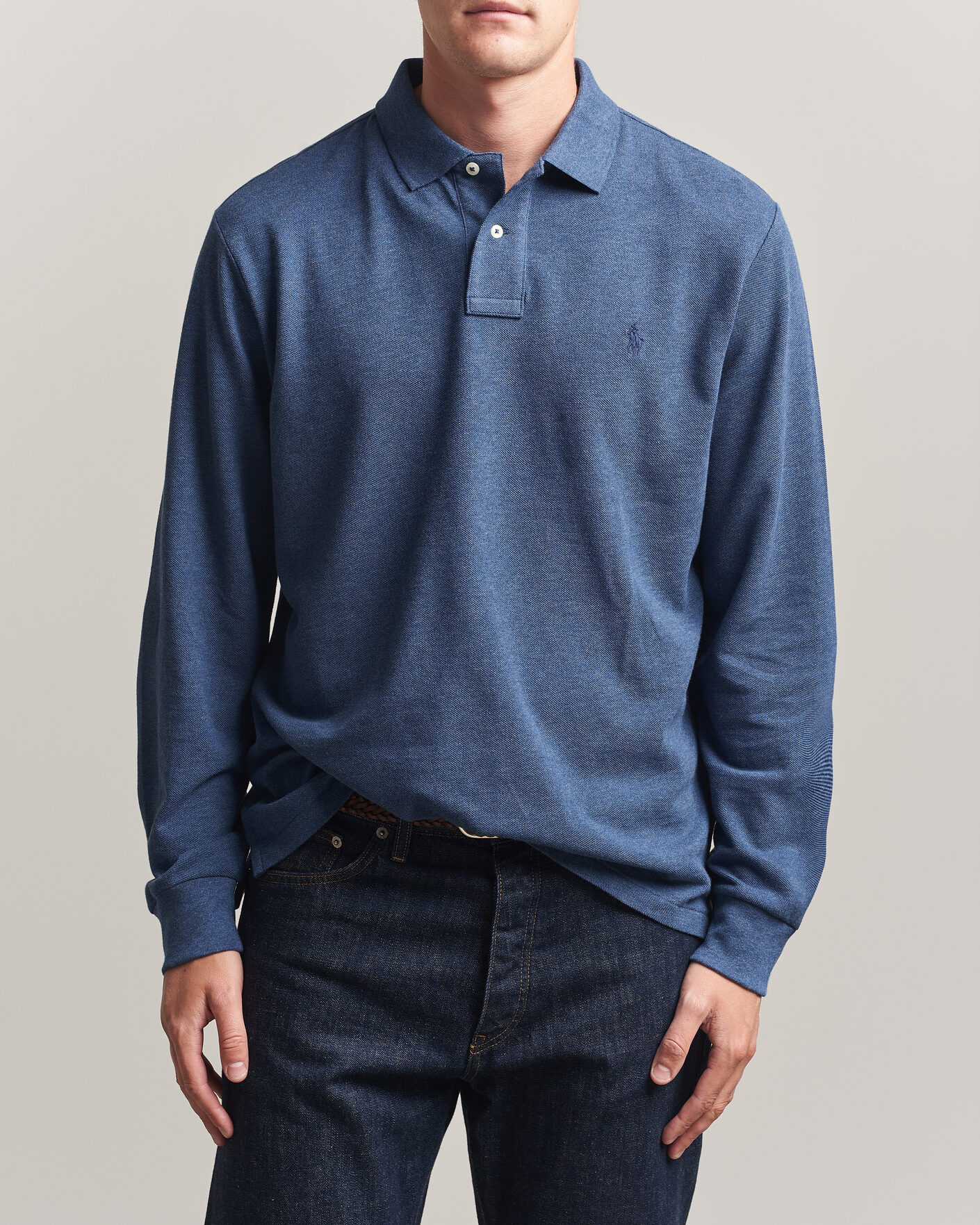 Hombres | Polos | Polo Ralph Lauren | Custom Slim Fit Long Sleeve Polo Derby Blue Heather