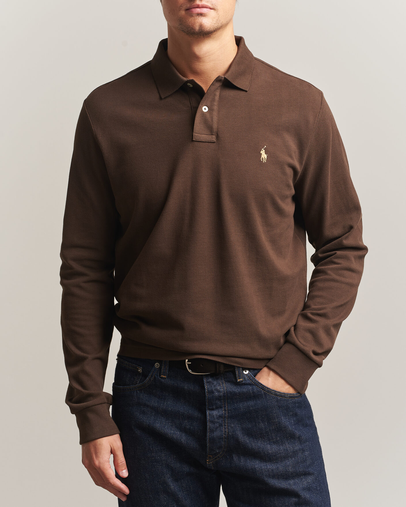 Hombres | Polos | Polo Ralph Lauren | Custom Slim Fit Long Sleeve Polo Nutmeg Brown