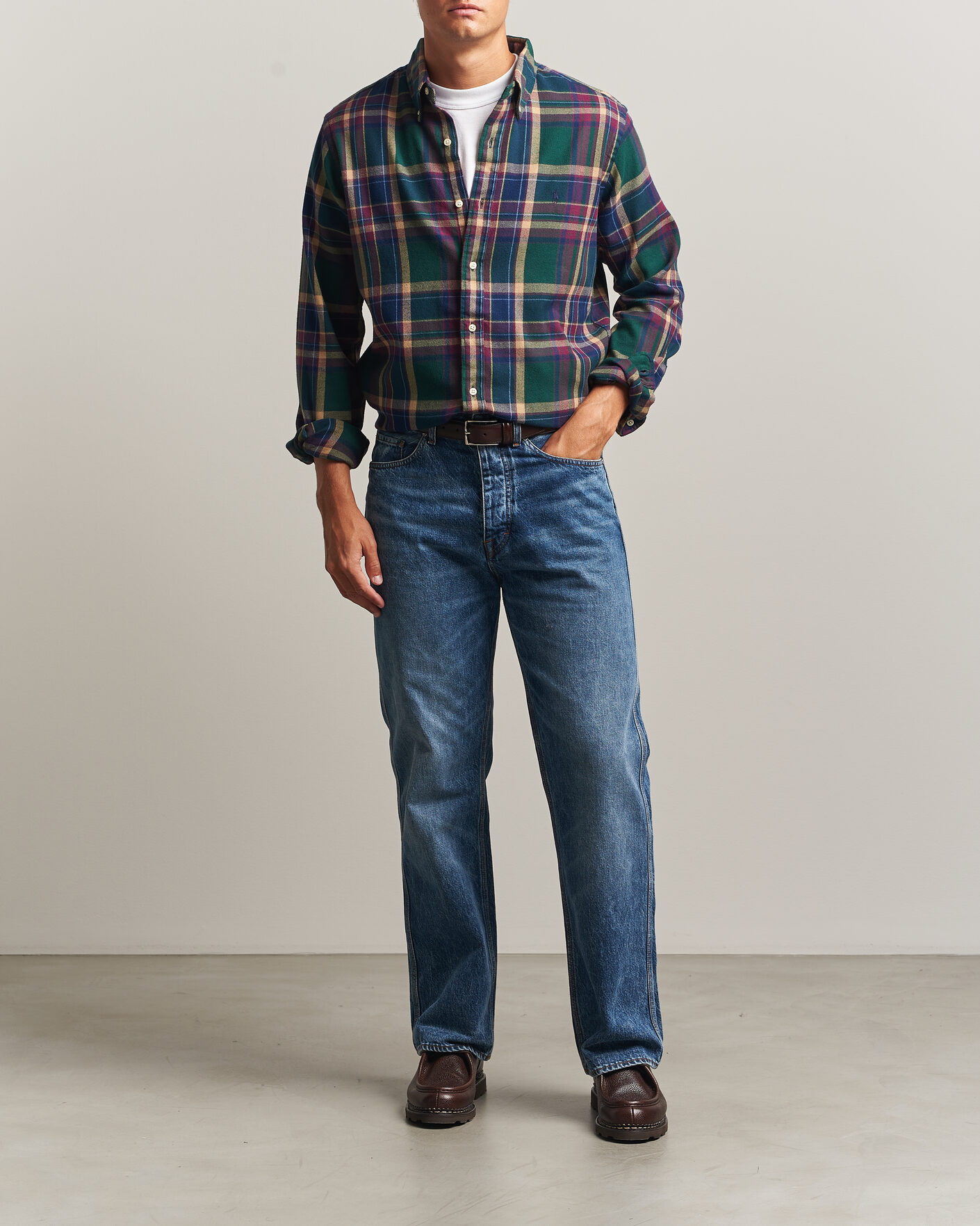 Hombres | Camisas | Polo Ralph Lauren | Custom Fit Brushed Flannel Shirt Forest Burgundy