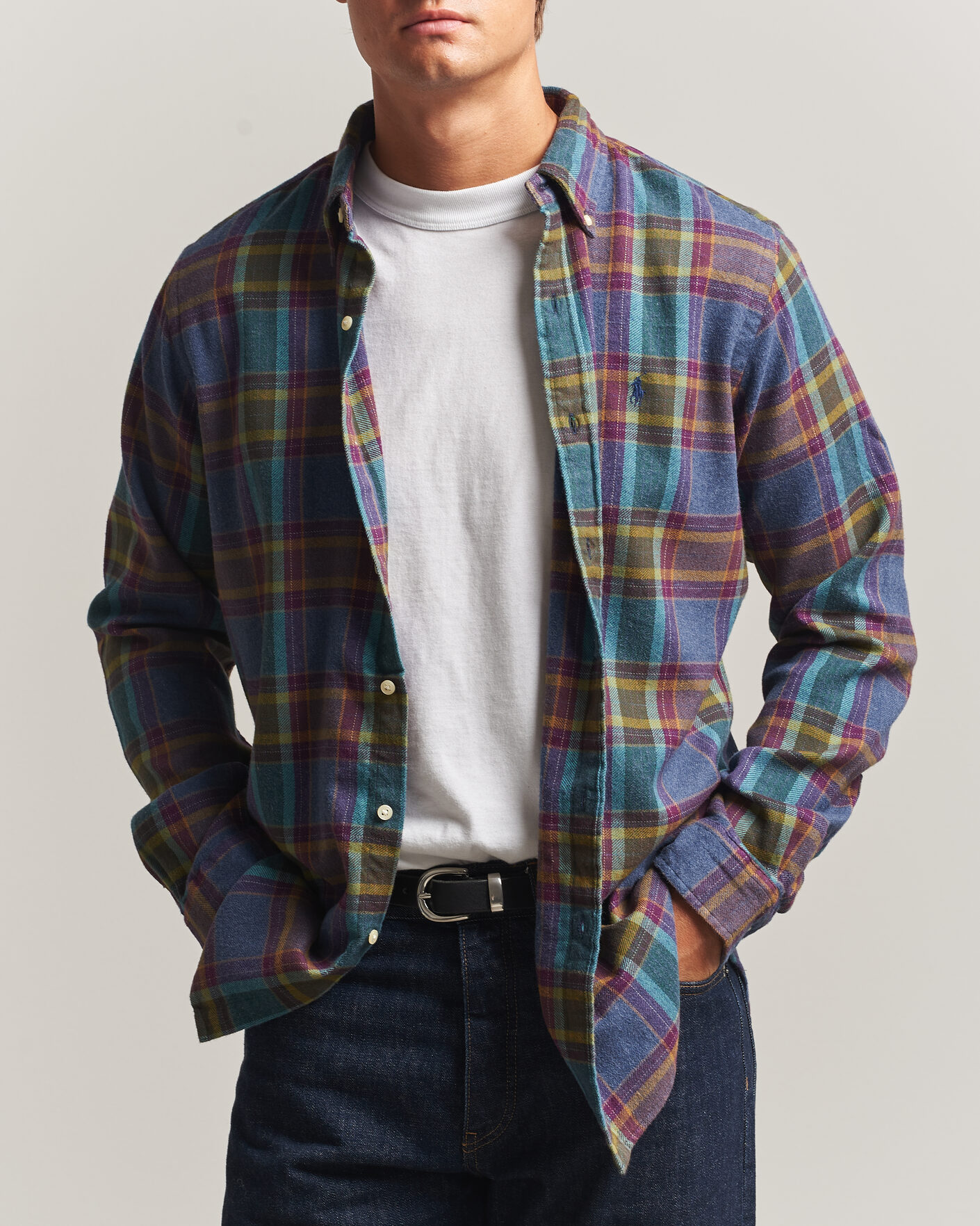 Hombres | Camisas | Polo Ralph Lauren | Custom Fit Brushed Flannel Shirt Blue Purple Heather