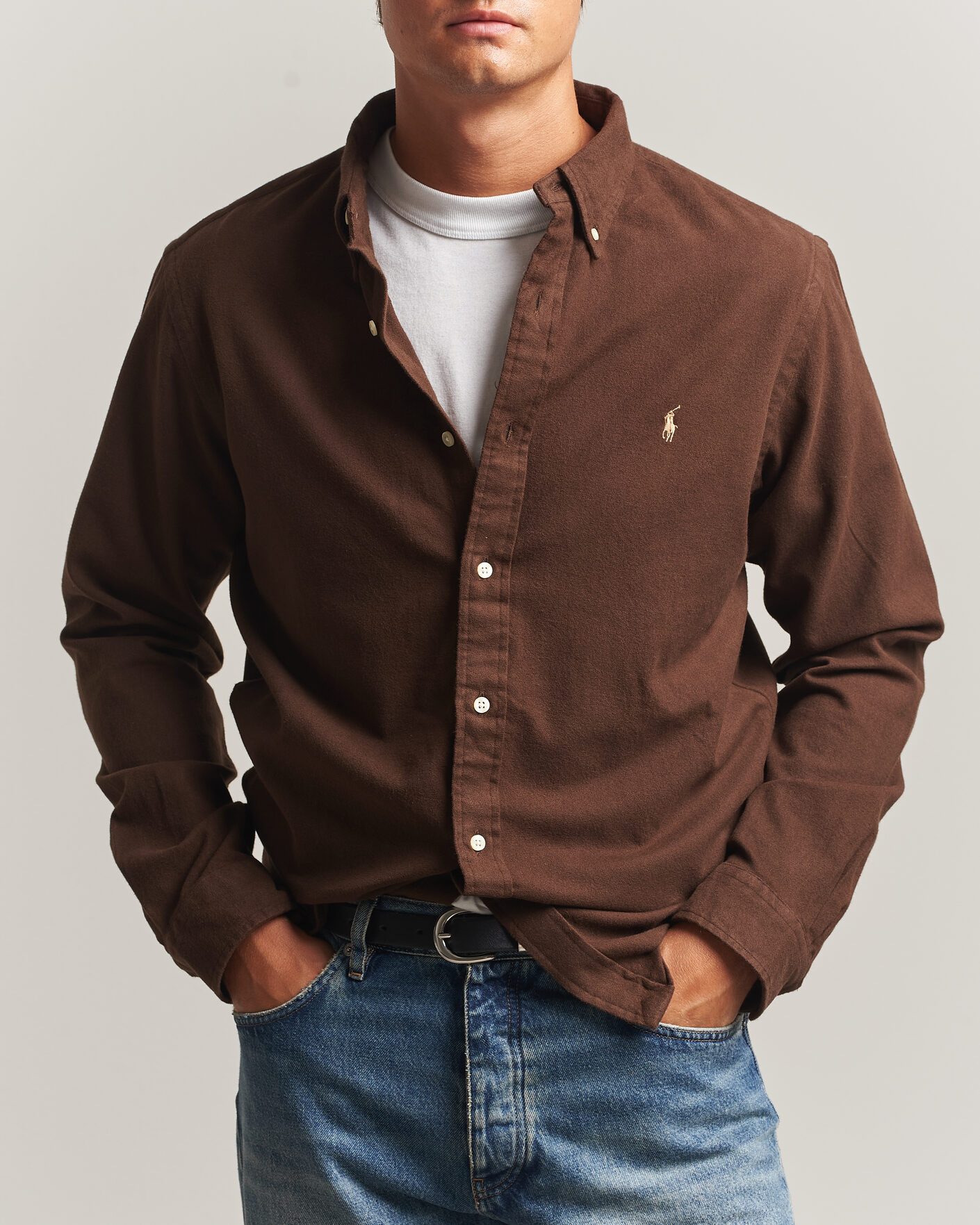 Hombres | Camisas | Polo Ralph Lauren | Custom Fit Brushed Flannel Shirt Nutmeg Brown