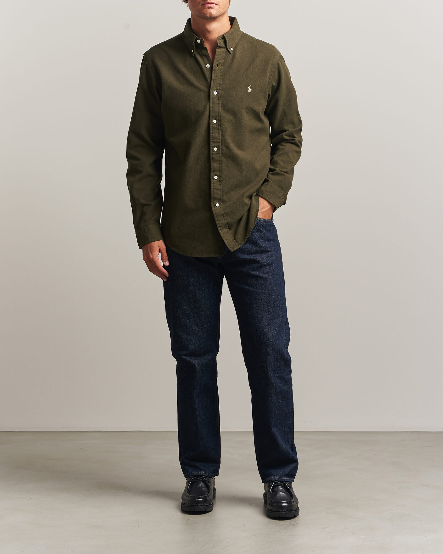 Hombres | Camisas | Polo Ralph Lauren | Custom Fit Brushed Flannel Shirt Company Olive
