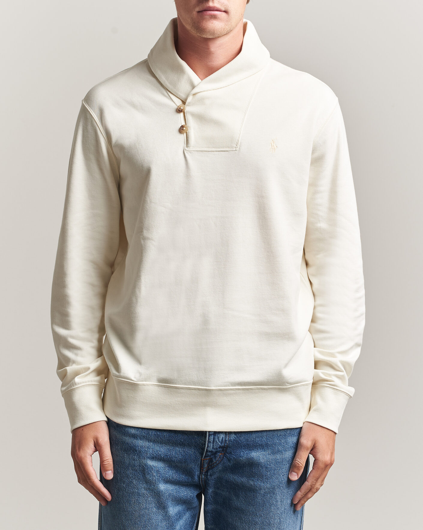 Hombres | Jerséis y prendas de punto | Polo Ralph Lauren | Double Knitted Shawl Collar Sweater Pale Cream