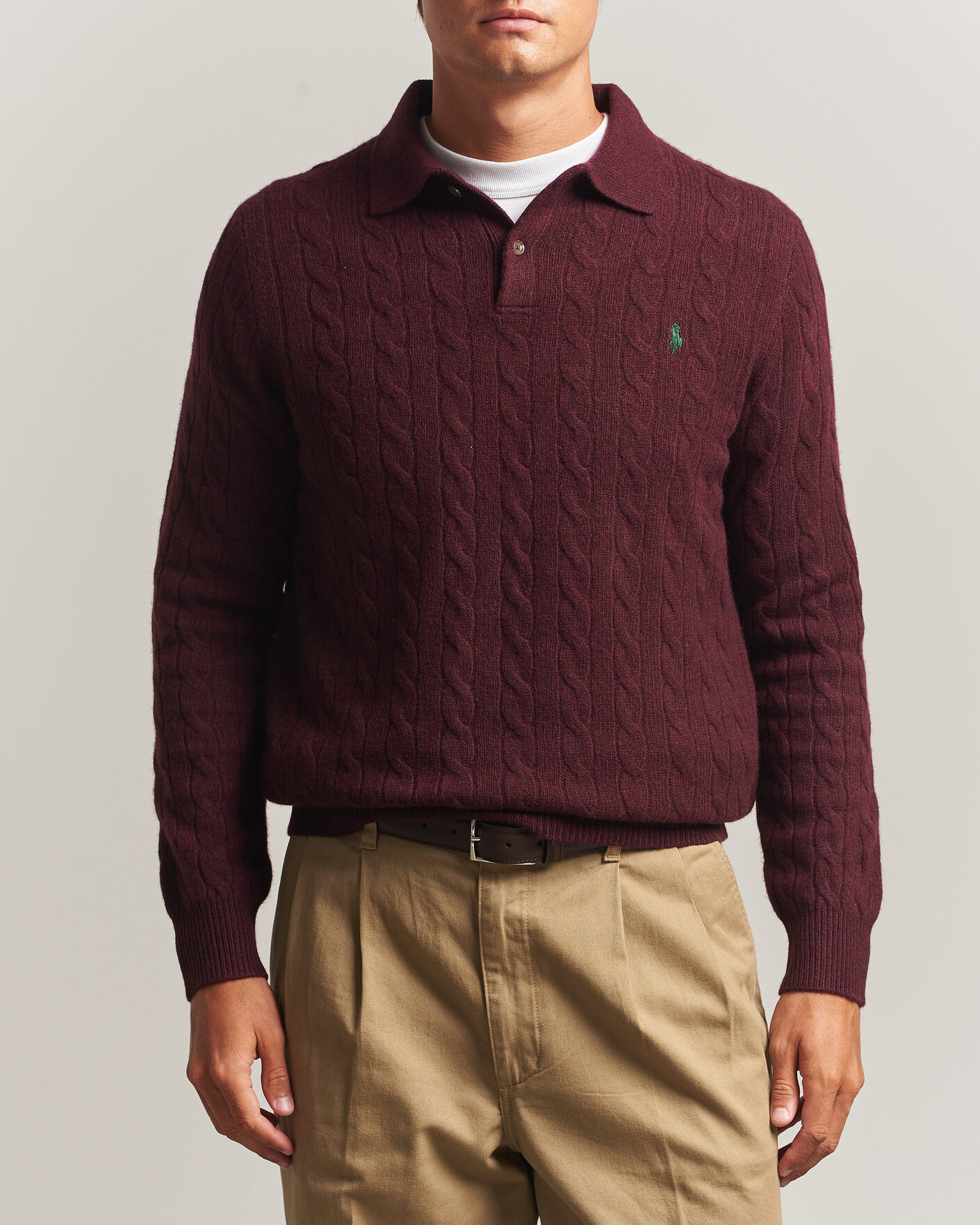 Hombres | Jerséis y prendas de punto | Polo Ralph Lauren | Wool/Cashmere Cable Knit Polo Aged Wine Heather