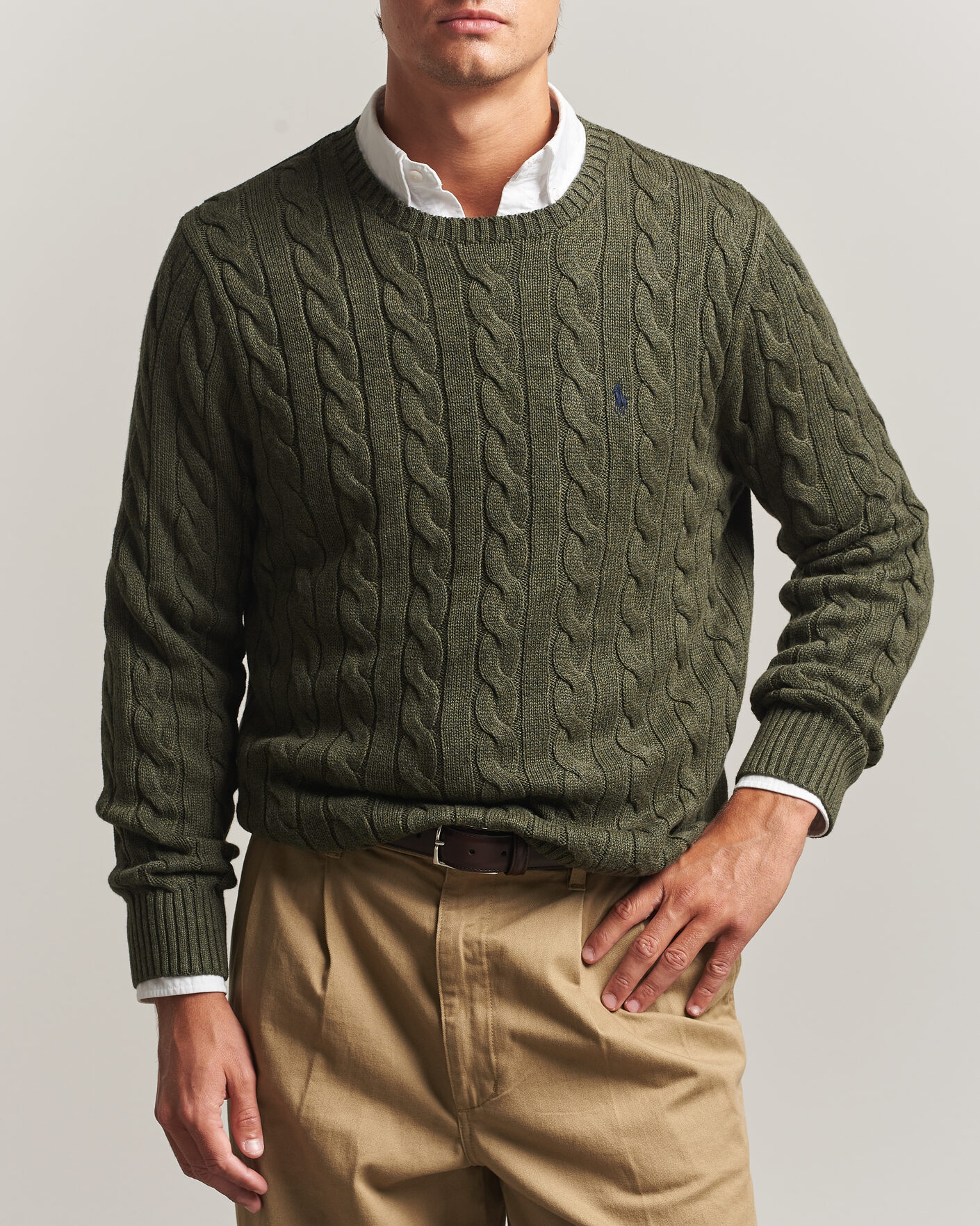 Hombres | Jerséis y prendas de punto | Polo Ralph Lauren | Cotton Cable Pullover  Olive Shrub Heather