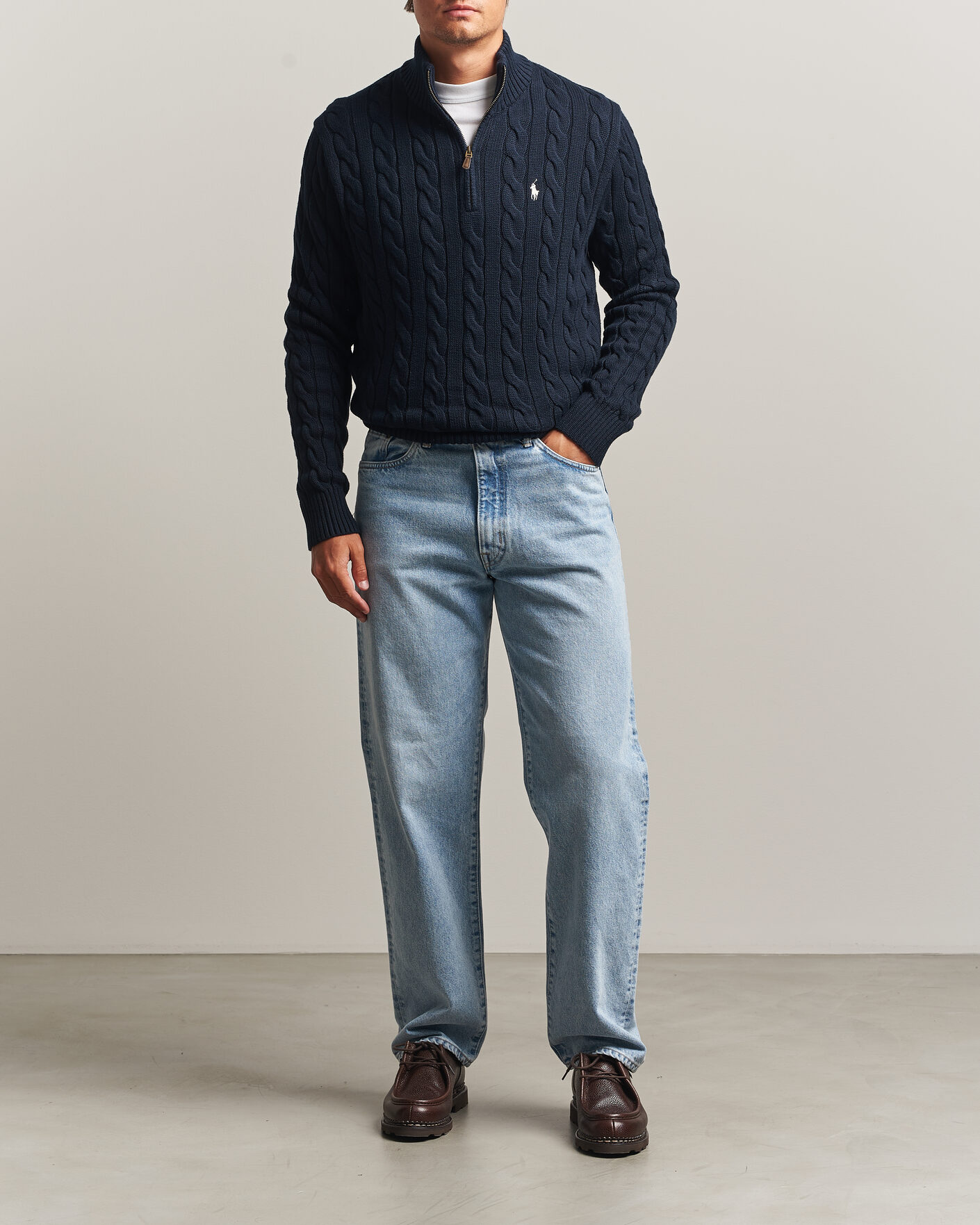 Hombres | Jerséis y prendas de punto | Polo Ralph Lauren | Cotton Cable Half Zip Hunter Navy